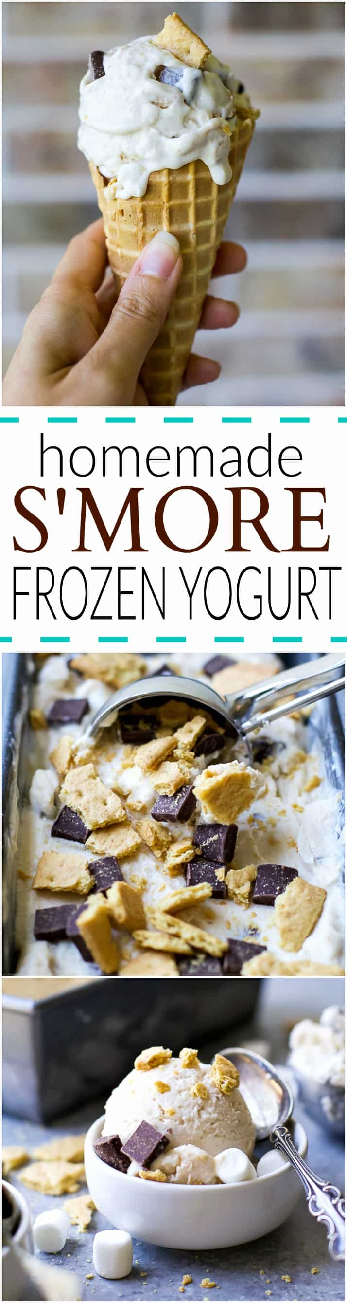 An easy Homemade S'more Frozen Yogurt recipe using only 7 ingredients! Because S'mores and Frozen Yogurt are a staple in the summer! #ad #UndeniablyDairy