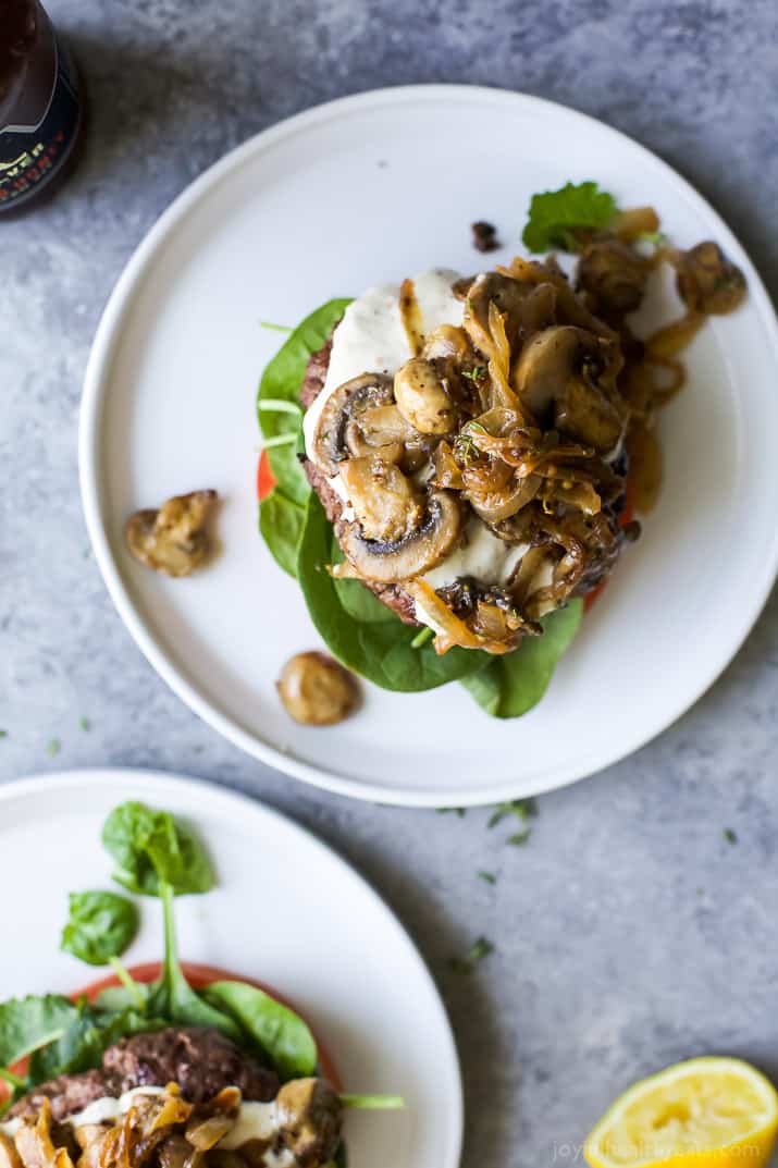 Image of a Mushroom Burger with Horseradish Aioli From Above