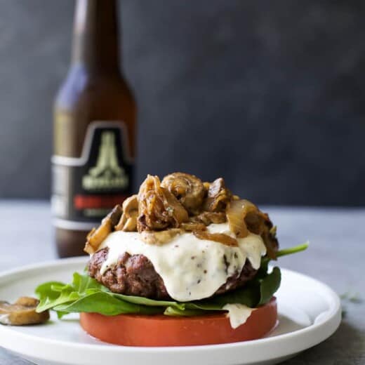 Image of a Plate Containing a Mushroom Burger with Horseradish Aioli