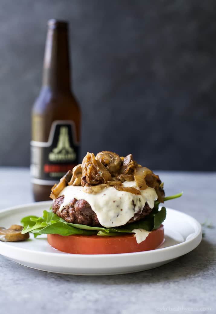 Image of a Plate Containing a Mushroom Burger with Horseradish Aioli