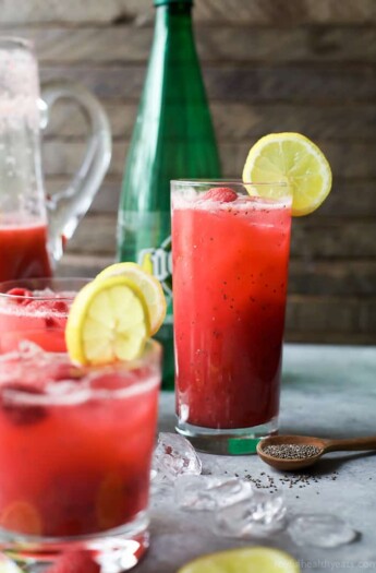 Summertime is here and this Chia Raspberry Lemonade Spritzer is calling your name! Don't miss out on this easy refreshing summer drink recipe! #ad @krogerco