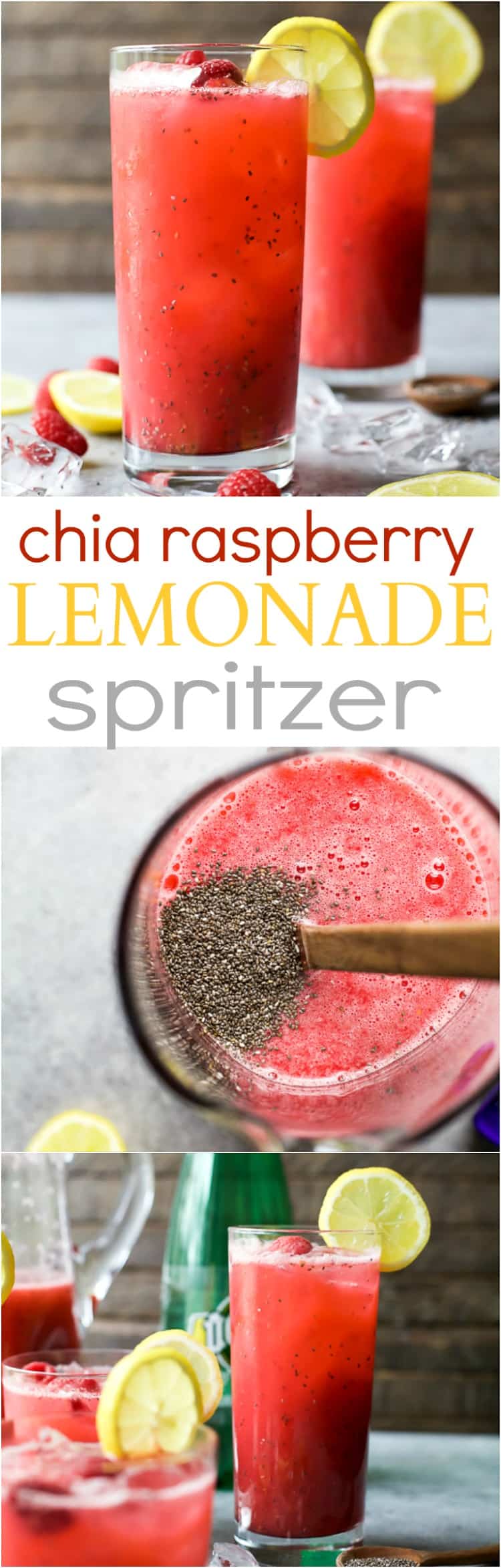 Pinterest collage for Chia Raspberry Lemonade Spritzer recipe