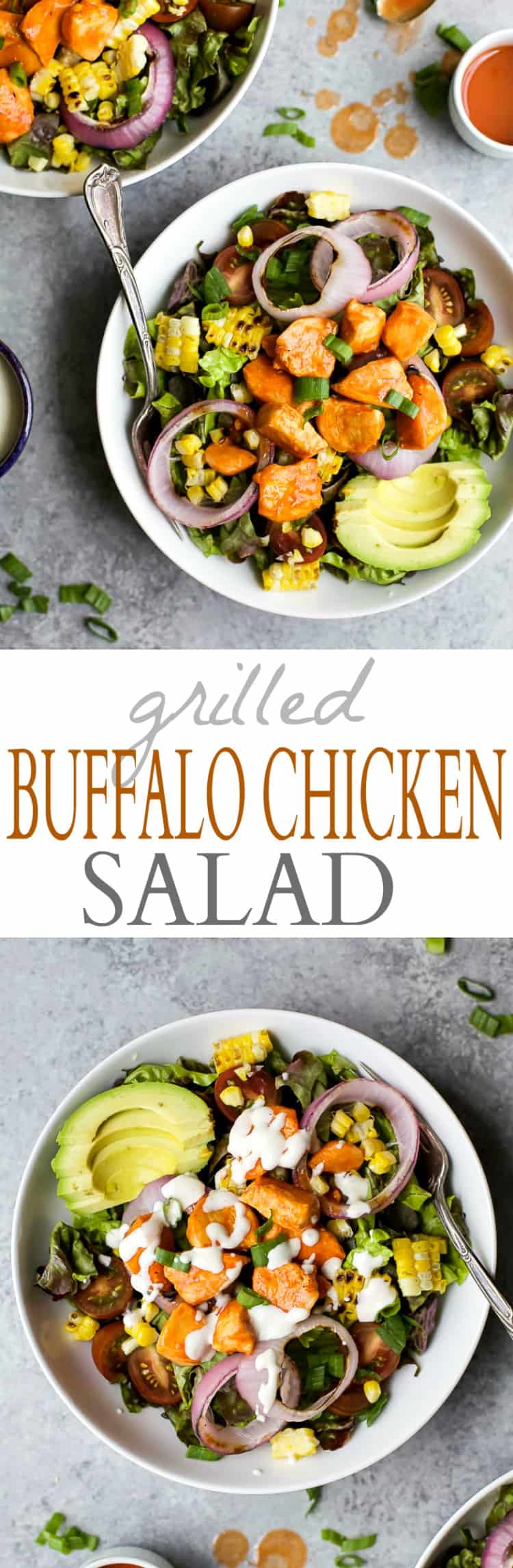 Recipe collage for Grilled Buffalo Chicken Salad