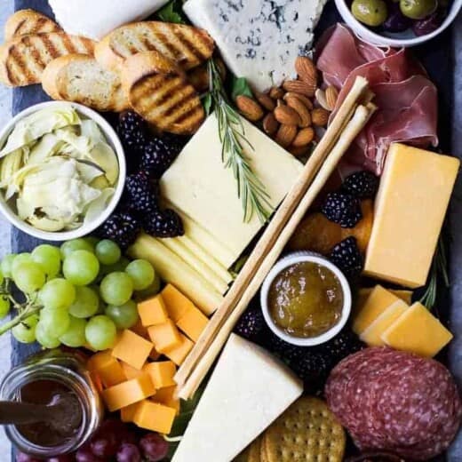 overhead photo of how to make the ultimate cheese board