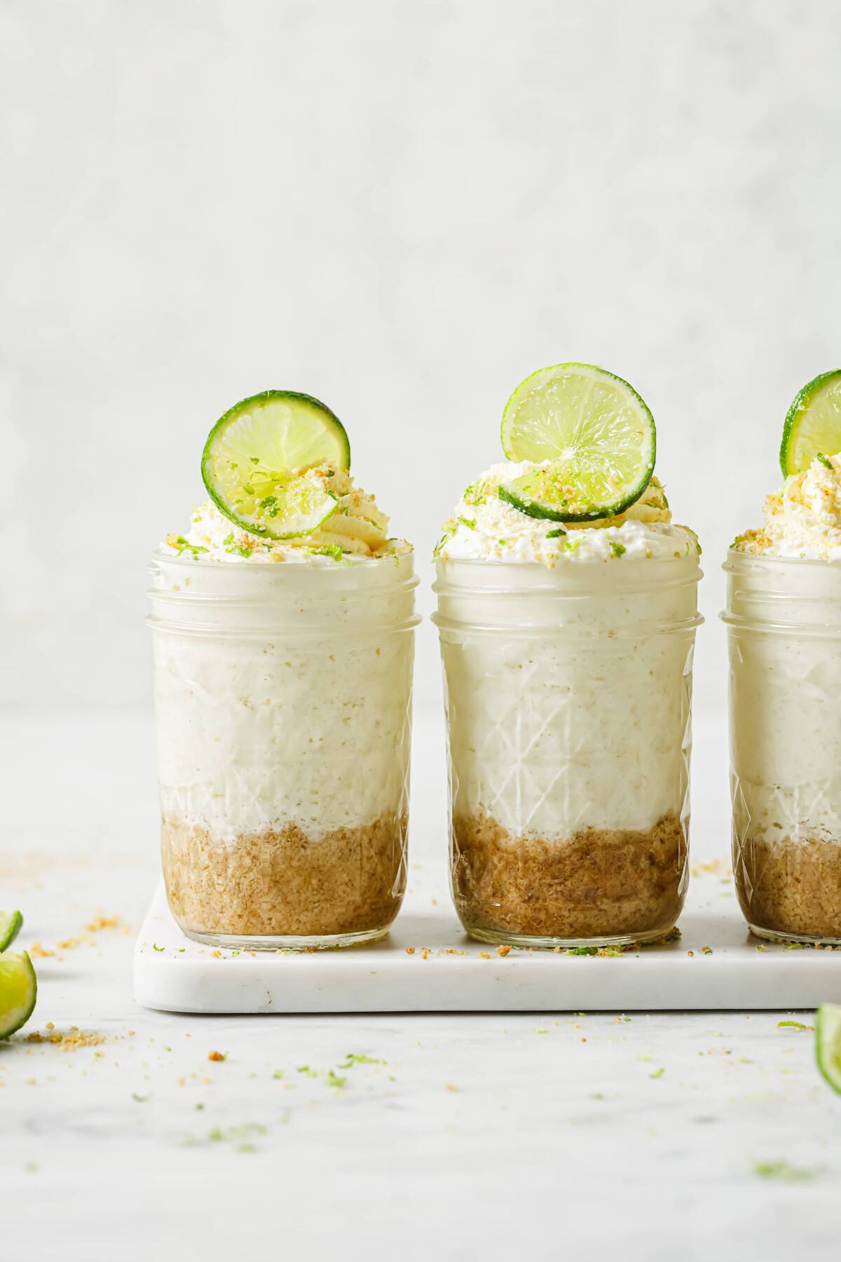 Two no-bake cheesecakes in a jar.