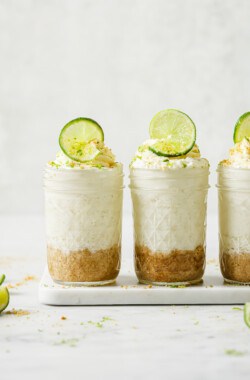 Two no-bake cheesecakes in a jar.