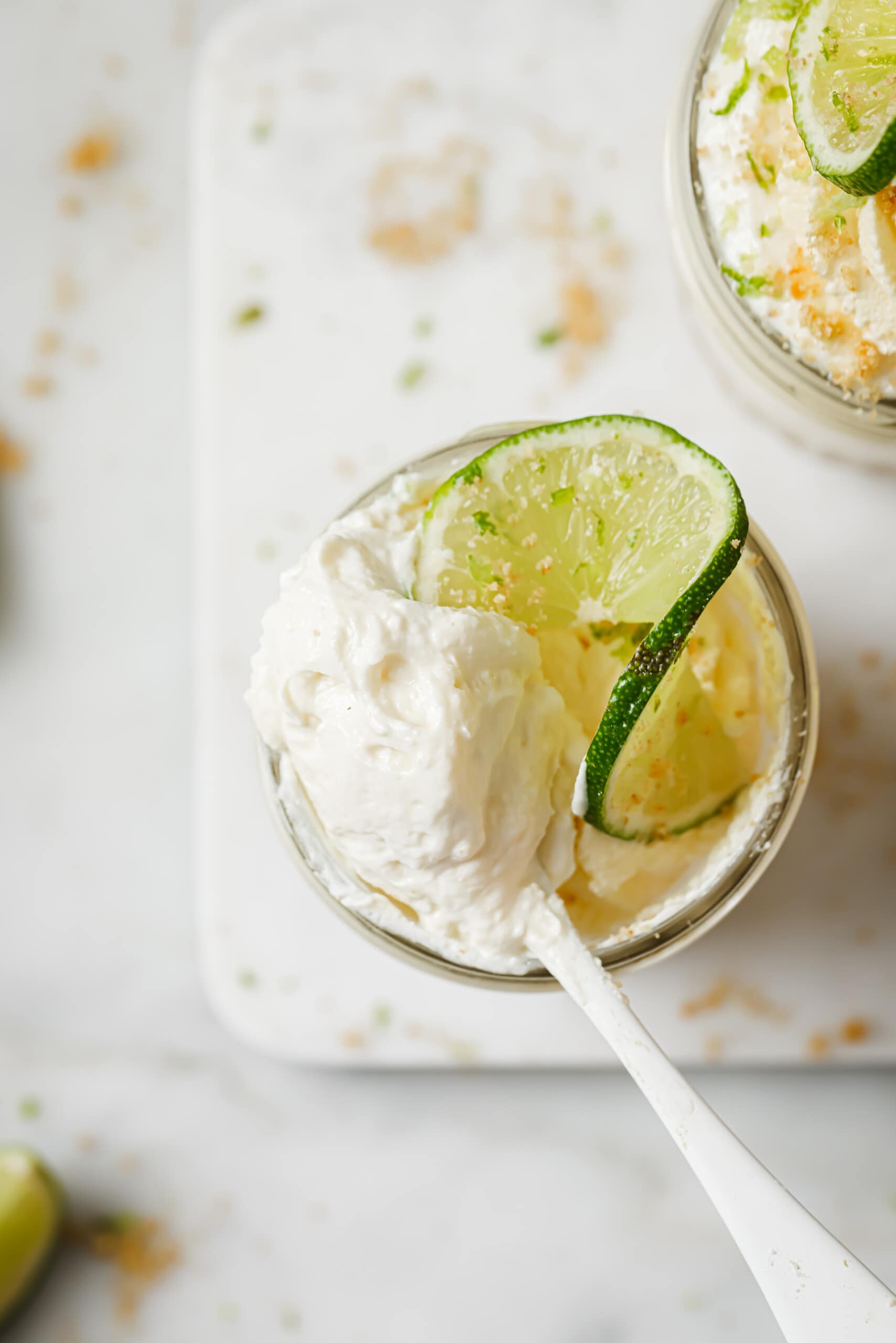 Spoonful of no bake key lime cheesecake. 