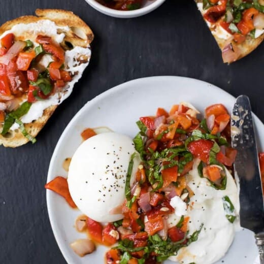 roasted red pepper bruschetta with burrata