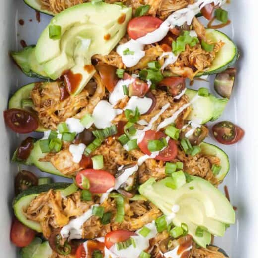 Image of BBQ Chicken Zucchini Boats from Above