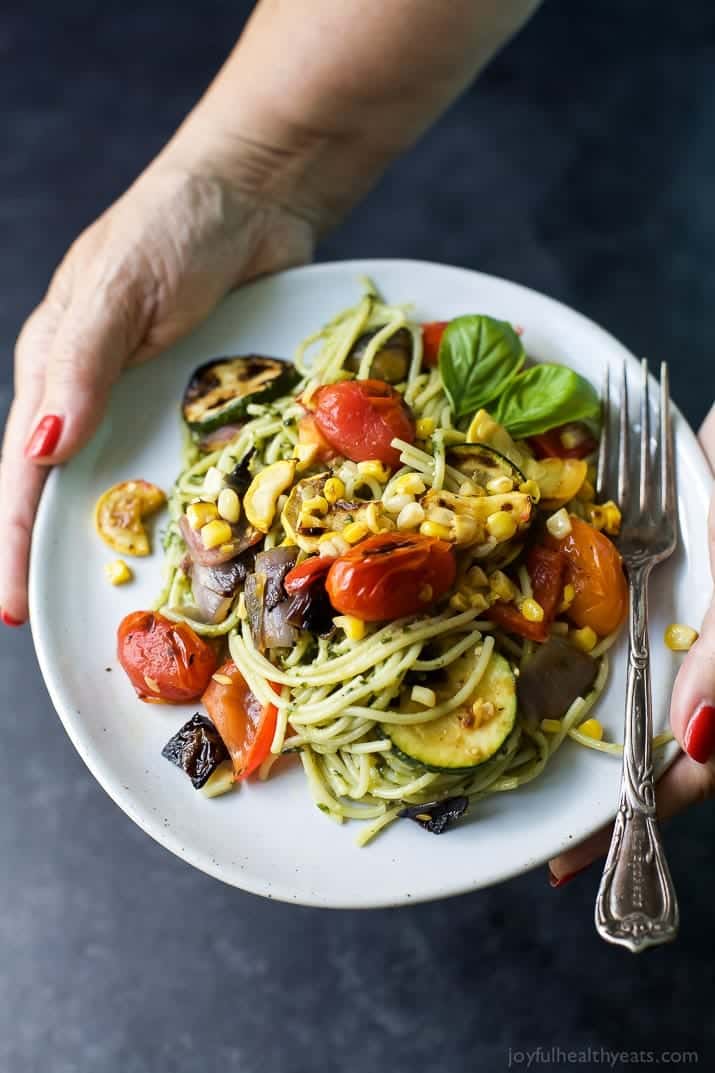 Basil Pesto Pasta with Grilled Vegetables | Easy Healthy Recipes