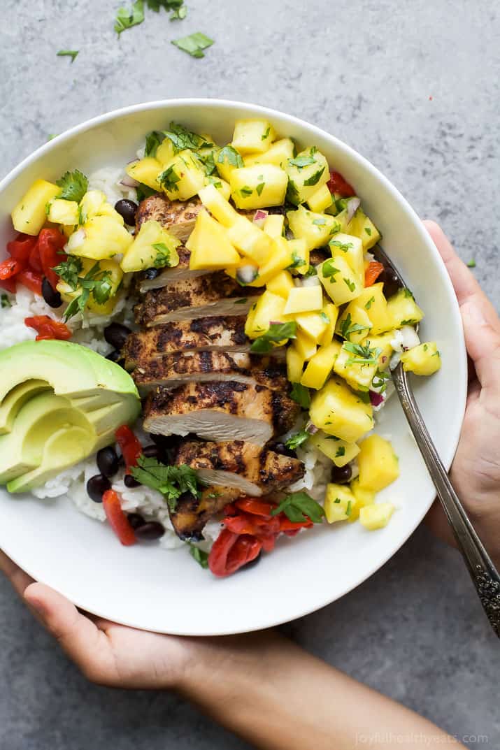 Jerk Chicken Bowls with Mango Pineapple Salsa | Easy Healthy Recipes