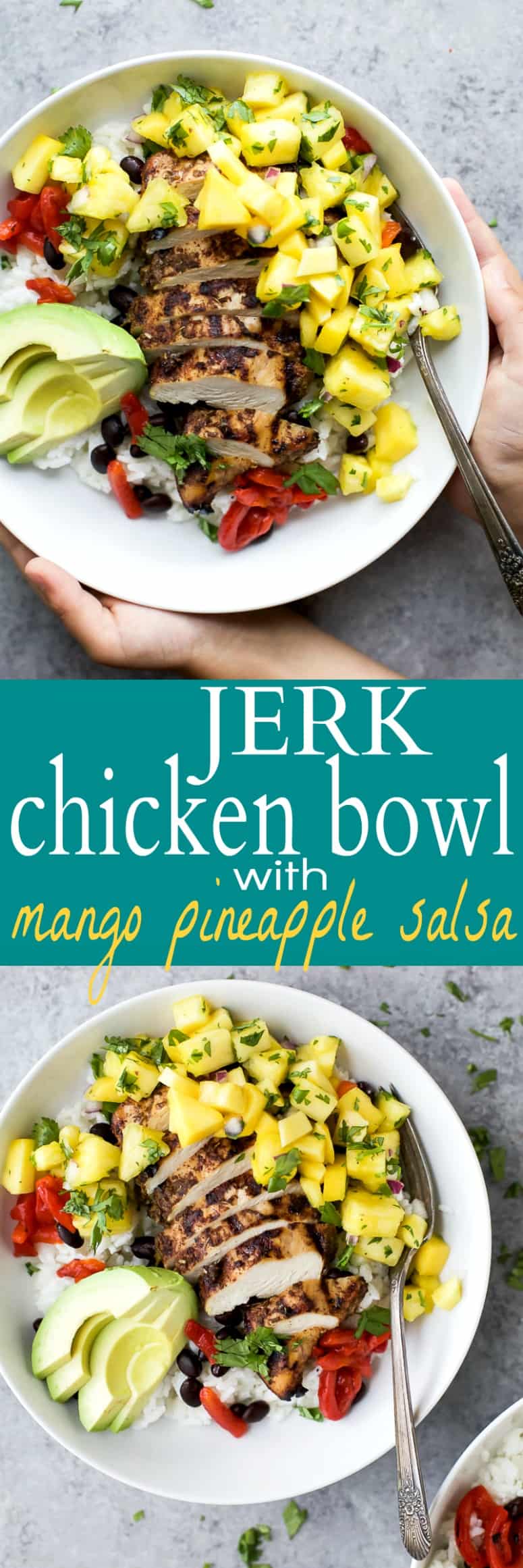 Title Image for Jerk Chicken Bowls with Mango Pineapple Salsa