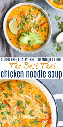 pinterest image for the best thai chicken noodle soup