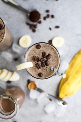 cafe mocha smoothie topped with coffee beans