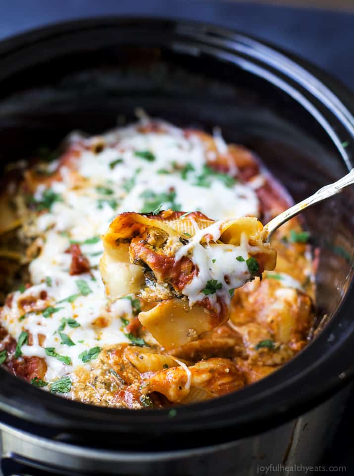 Crock Pot Turkey Spinach Stuffed Shells | Easy Healthy Recipes