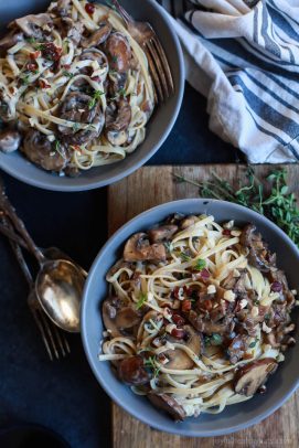 Image of Two Bowls of Drunken Wild Mushroom Pasta