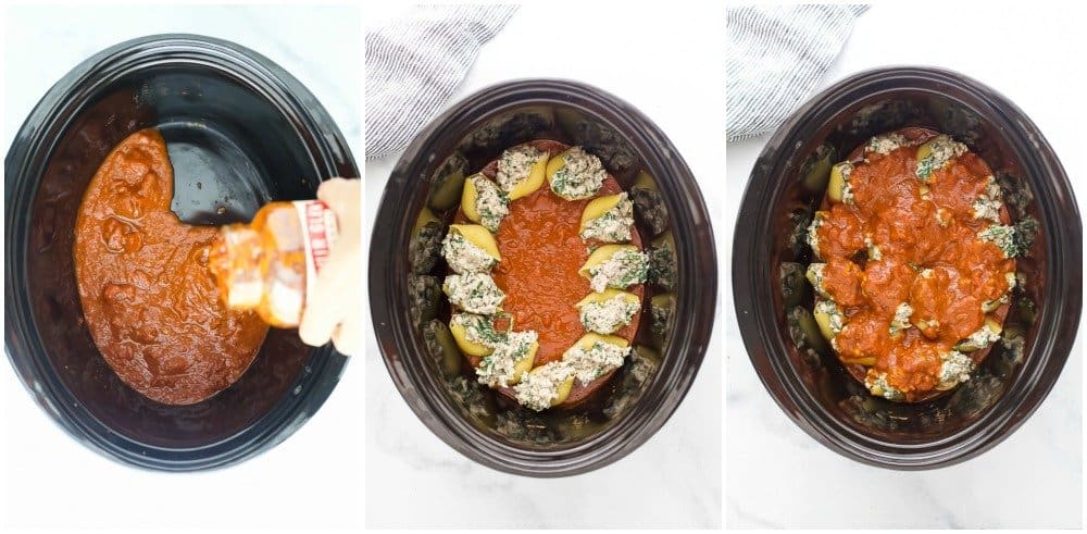 how to assemble stuffed shells in a crock pot