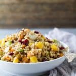 Harvest Butternut Squash Farro Salad filled with roasted fall vegetables, super grains, dry cranberries and tossed with a simple vinaigrette. A perfect healthy side dish for the fall!