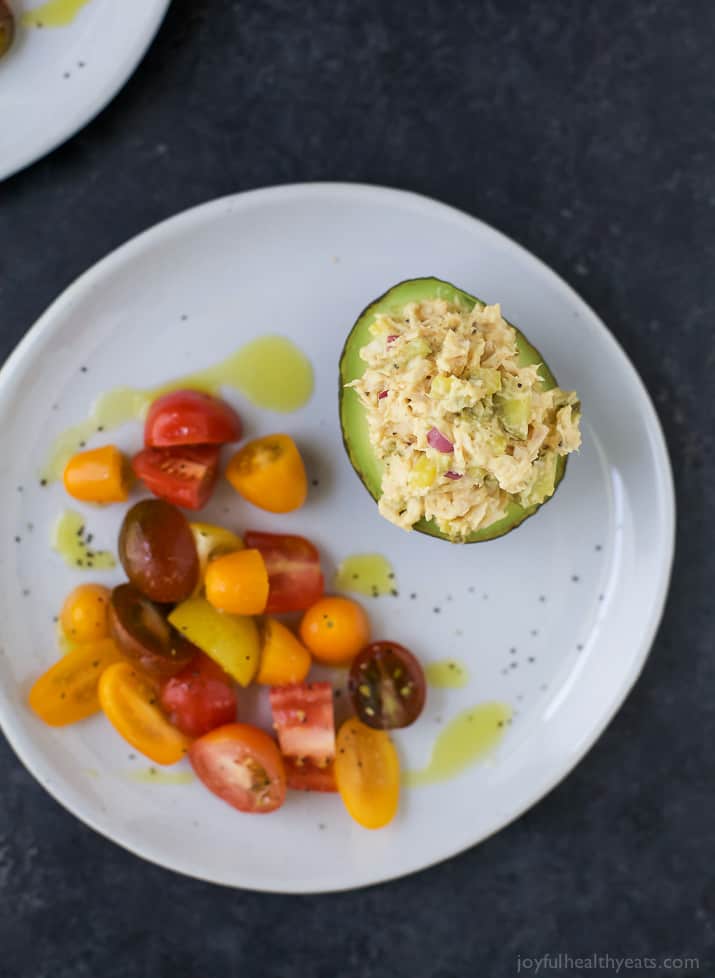 Healthy Tuna Salad Stuffed Avocado - an easy gluten free recipe perfect for lunch.