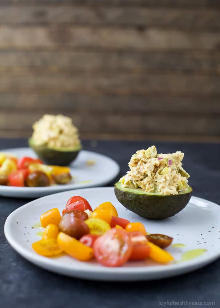 Healthy Tuna Salad Stuffed Avocado - an easy gluten free recipe perfect for lunch.