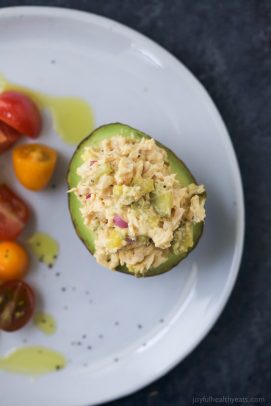 Healthy Tuna Salad Stuffed Avocado - an easy gluten free recipe perfect for lunch.