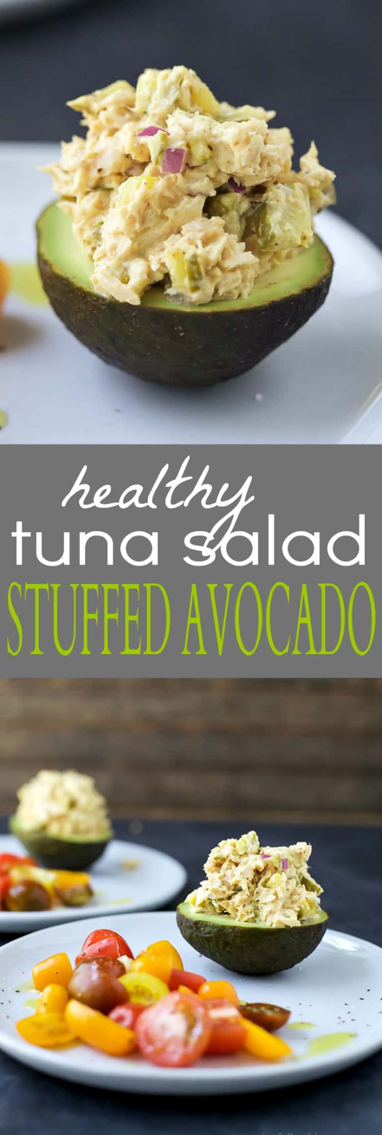 Healthy Tuna Salad Stuffed Avocado - an easy gluten free recipe perfect for lunch.