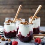 Fresh Yogurt Parfait with a Mixed Berry Compote and crunchy vanilla almond granola - an easy breakfast that's kid friendly! #ad #UndeniablyDairy @DairyGood