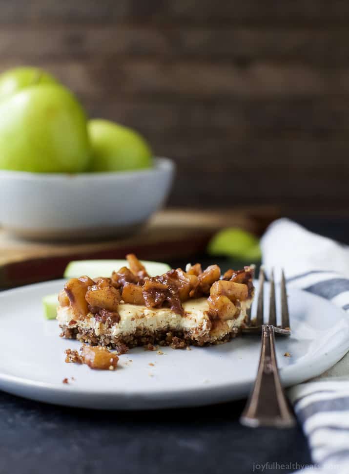 Gluten Free Apple Crisp Cheesecake Bar on a plate