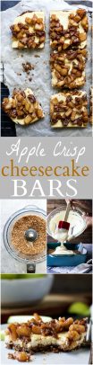A collage of Apple Crisp Cheesecake Bars.