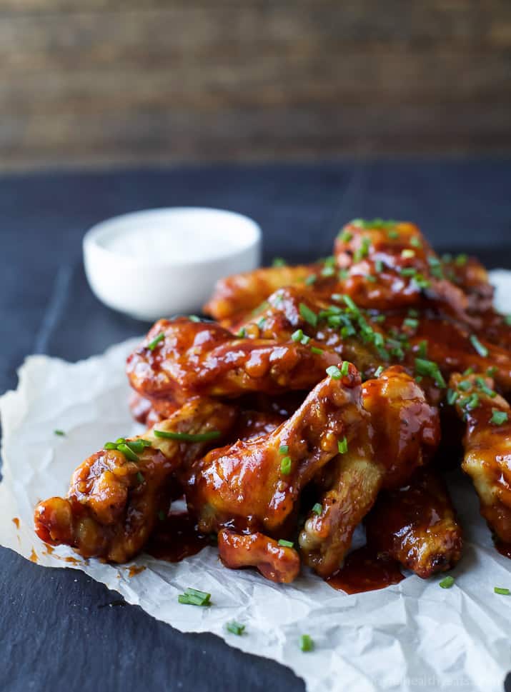 Baked BBQ Chicken Wings with chives on top