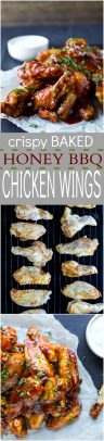 Crispy Honey BBQ Chicken Wings - baked instead of fried these classic chicken wings are crispy, tender and smothered is a sweet spicy Honey BBQ Sauce! A definite crowd pleaser and the perfect game day recipe!