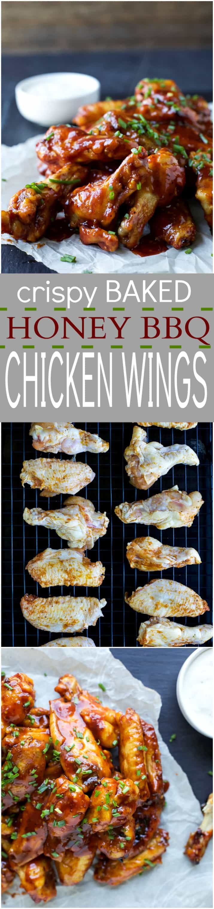 pinterest collage of Crispy Baked Honey BBQ Chicken Wings