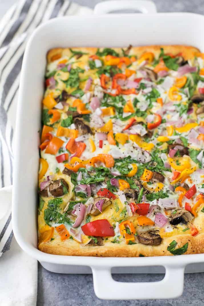 Healthy Vegetable Breakfast Casserole in a baking dish