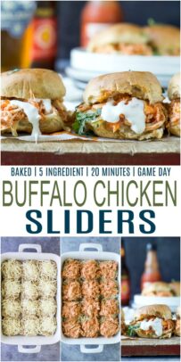 pinterest image for baked buffalo chicken sliders