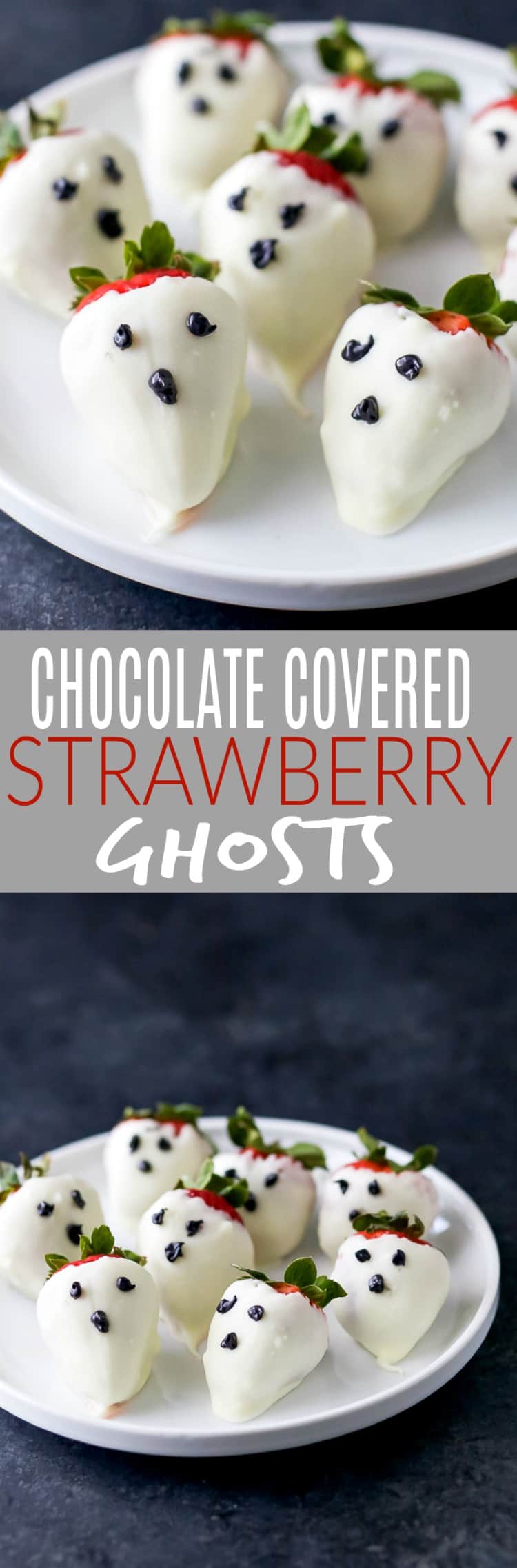 Pinterest collage for White Chocolate Covered Strawberry Ghosts recipe