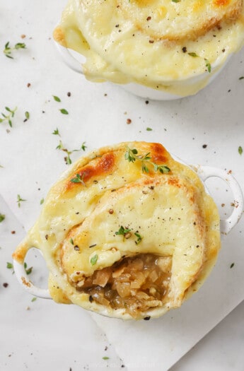 Onion soup with melty cheese.