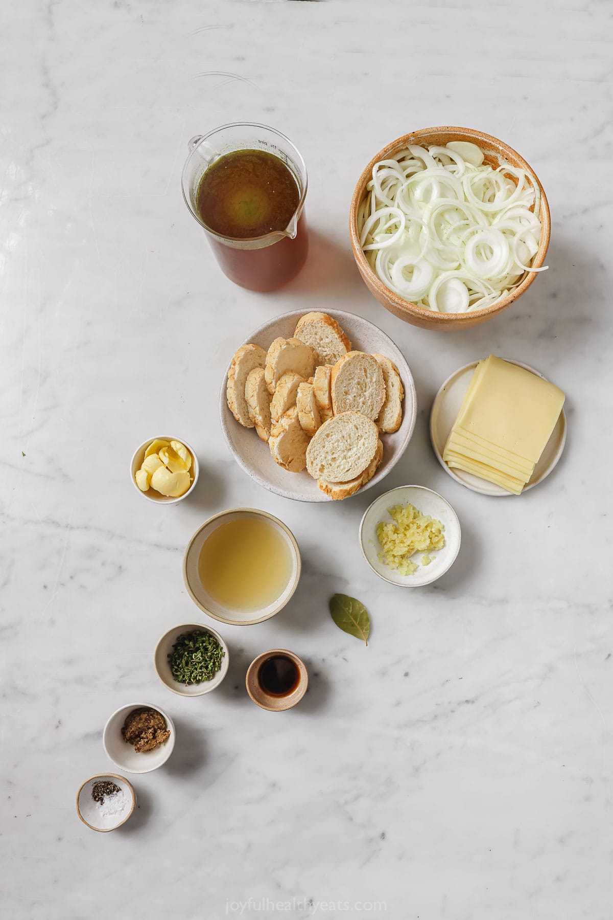 Ingredients for French onion soup. 