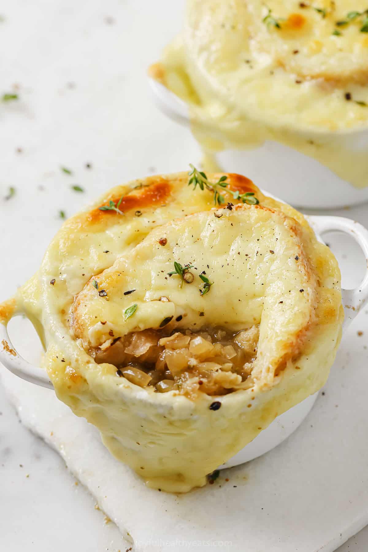 French onion soup with melty cheese. 