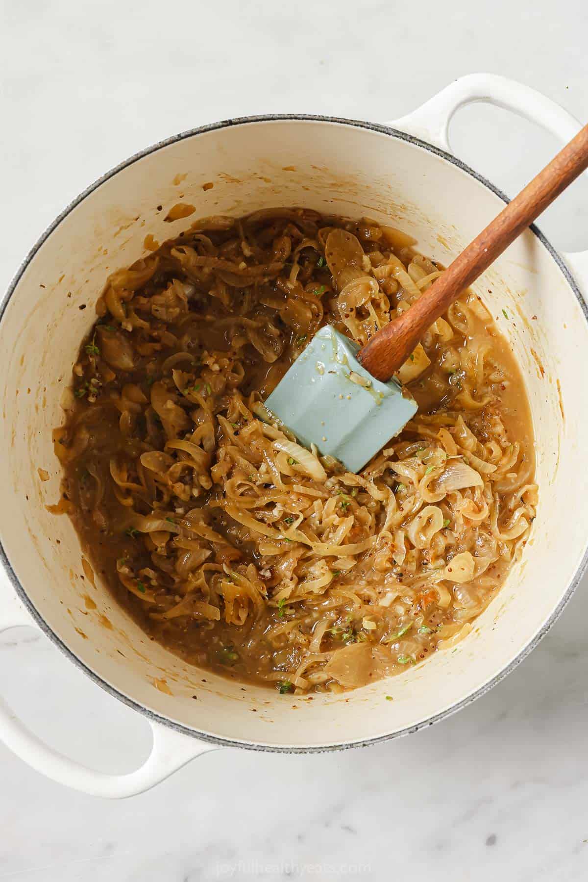 Caramelized onions in the pot.