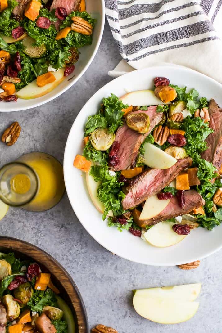 Top view of Harvest Steak Salad with autumn vegetables