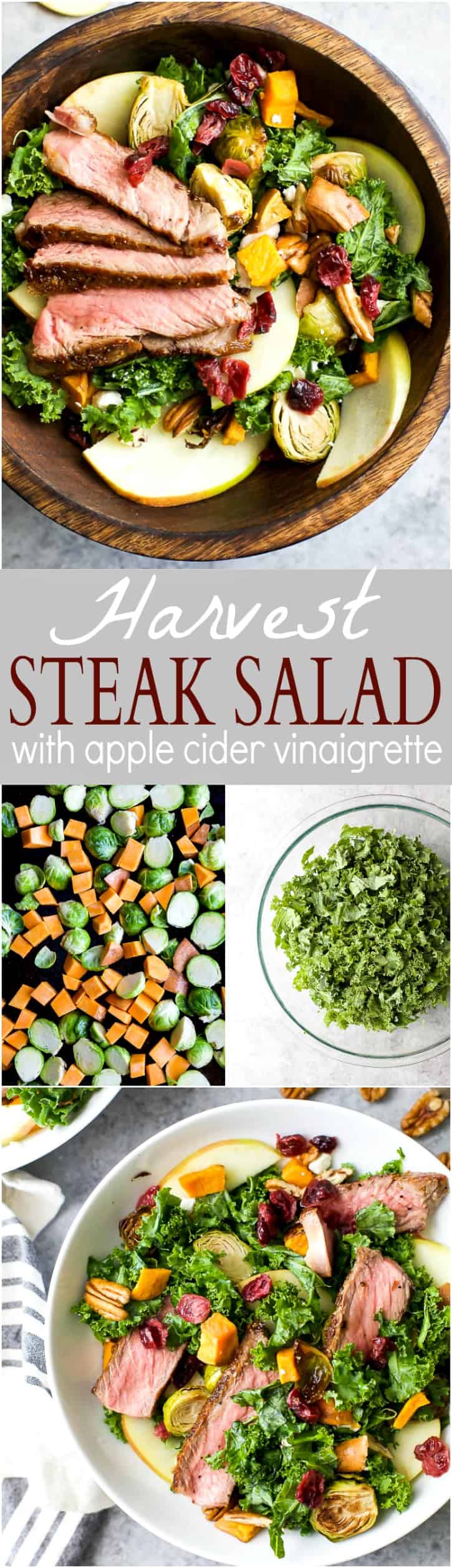 Recipe collage for Harvest Steak Salad with apple cider vinaigrette