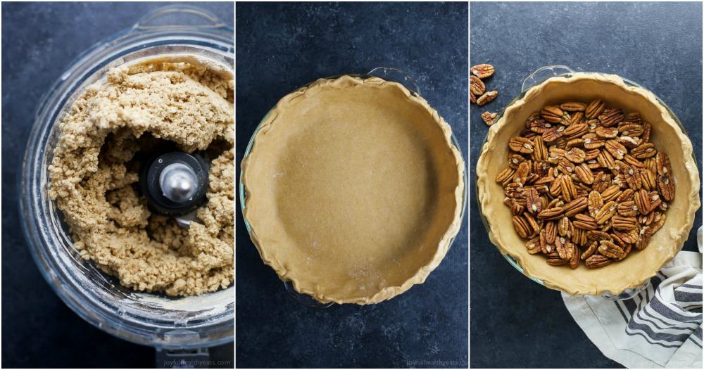 Making the crust and adding the pecans.