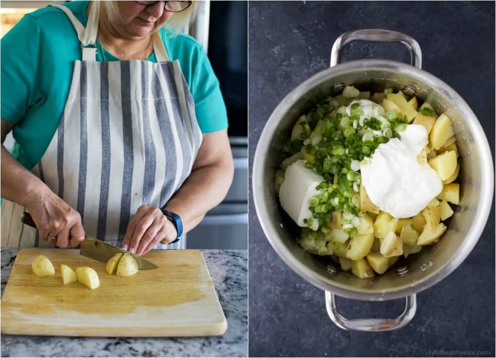 Sour Cream & Chive Mashed Potatoes - creamy, thick and filled with garlic and chive flavor! The perfect mashed potatoes for this holiday season - they are a staple at our house! #ad #UndeniablyDairy @DairyGood