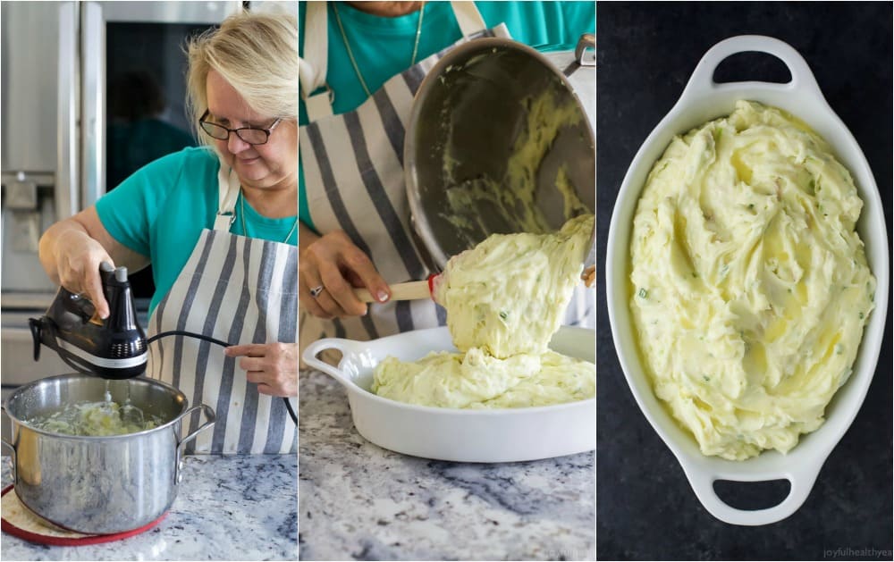 Sour Cream & Chive Mashed Potatoes - creamy, thick and filled with garlic and chive flavor! The perfect mashed potatoes for this holiday season - they are a staple at our house! #ad #UndeniablyDairy @DairyGood