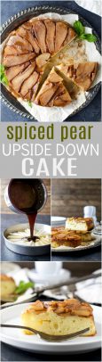 Pinterest photo of pear upside down cake with recipe name.