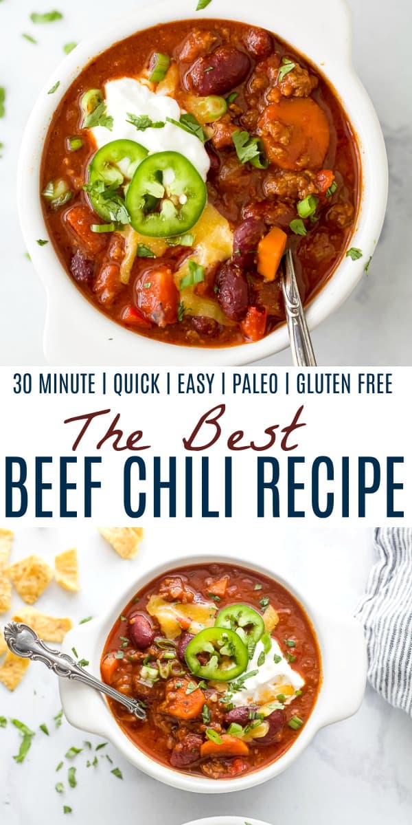 pinterest image for the best beef chili recipe