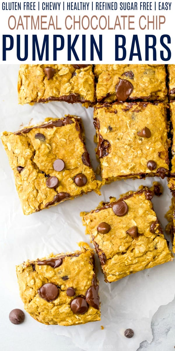 pinterest image for chocolate chip pumpkin bars