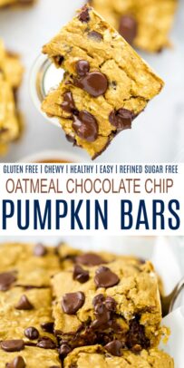 pinterest image for the best oatmeal chocolate chip pumpkin bars