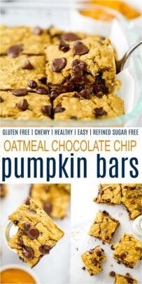 pinterest image for the best oatmeal chocolate chip pumpkin bars