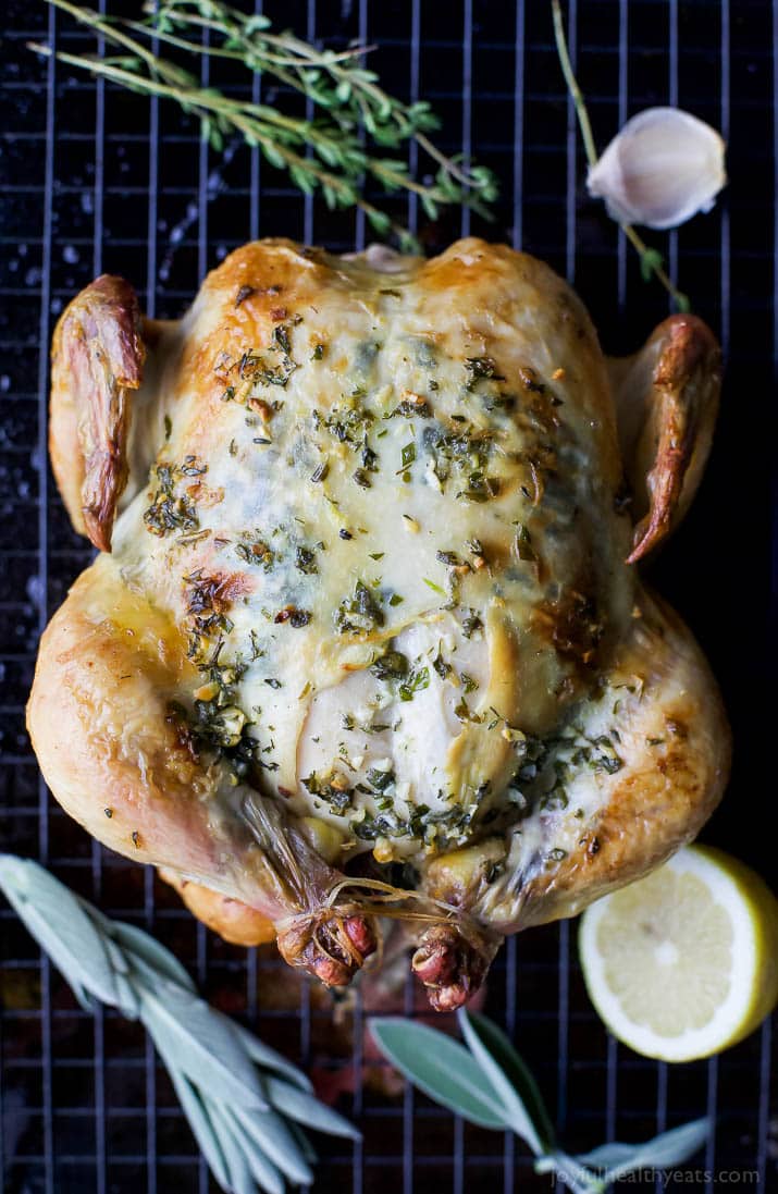 1 Hour Roasted Chicken with garlic herb butter